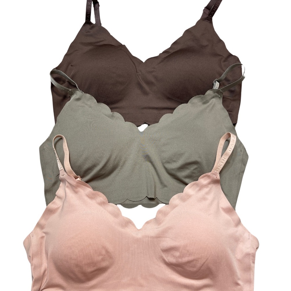 Women's Scalloped Edge Bralette Set - Brown, Gray, Pink